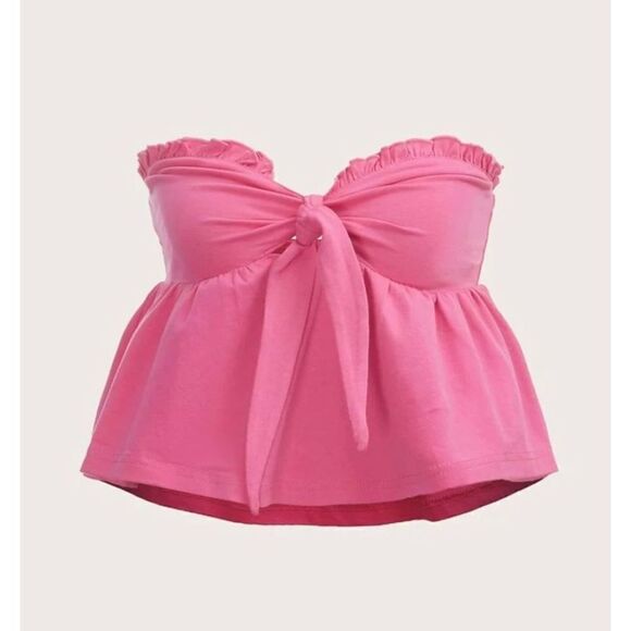 Shein Pink Strapless Crop Top Size Large - Picture 1 of 8